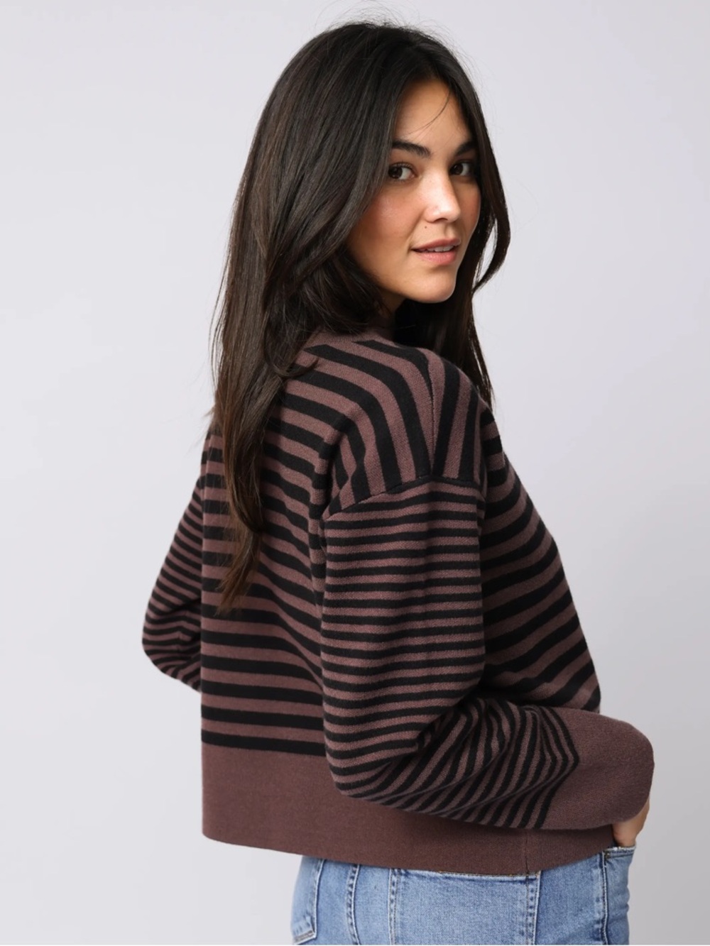 Natural Life Montauk Striped Mock-Neck Sweater in Brown and Black Size XL